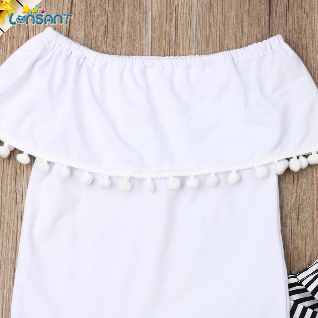 LONSANT Girls Clothes Set Fashion Bow Hairband + Solid Tassel Top Pant Baby Clothing Kids N30 | Мать и ребенок