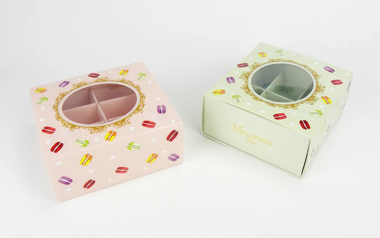 

Free shipping pink green transparent window decoration macaron box chocolate cookie dessert boxes macarons packing supply favors
