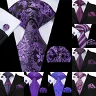 Hi-Tie, роскошные шелковые фиолетовые Свадебные Галстуки с узором пейсли для мужчин, Hanky запонки, подарочный набор Никки, модный дизайн, деловые мужские галстуки