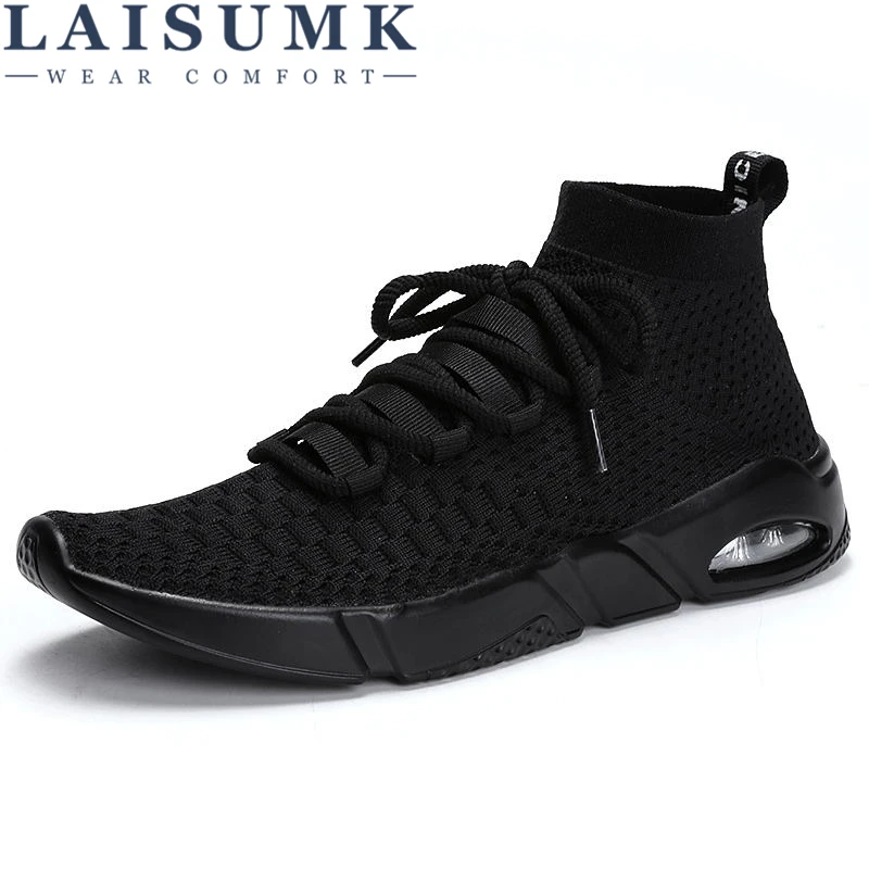 

LAISUMK Spring Men's Mesh Sneakers Korean Trend Breathable Outdoor Shoes Lightweight Shock Absorber Lace up Shoes