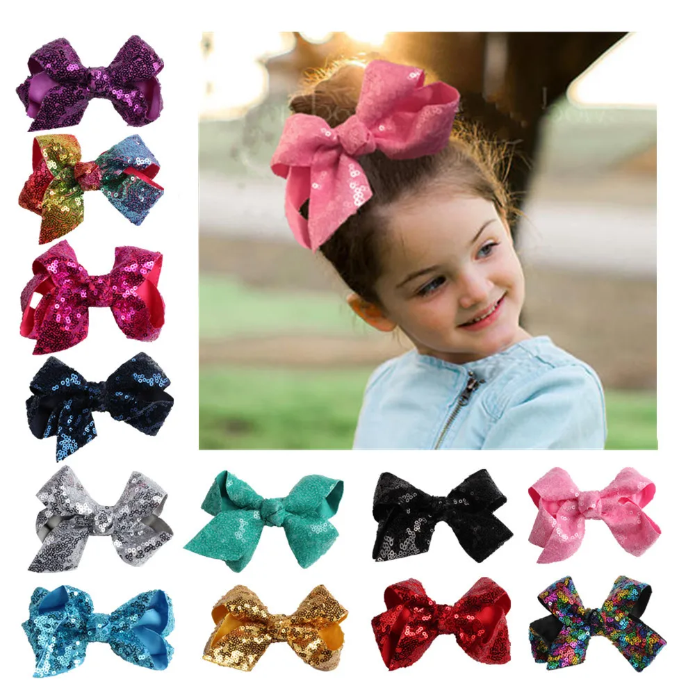 

Sequin Rainbow Bow With Hair Clip For Girls Kids Handmade Boutique Knot Jumbo Hair Bow Hairgrips Hair Accessories