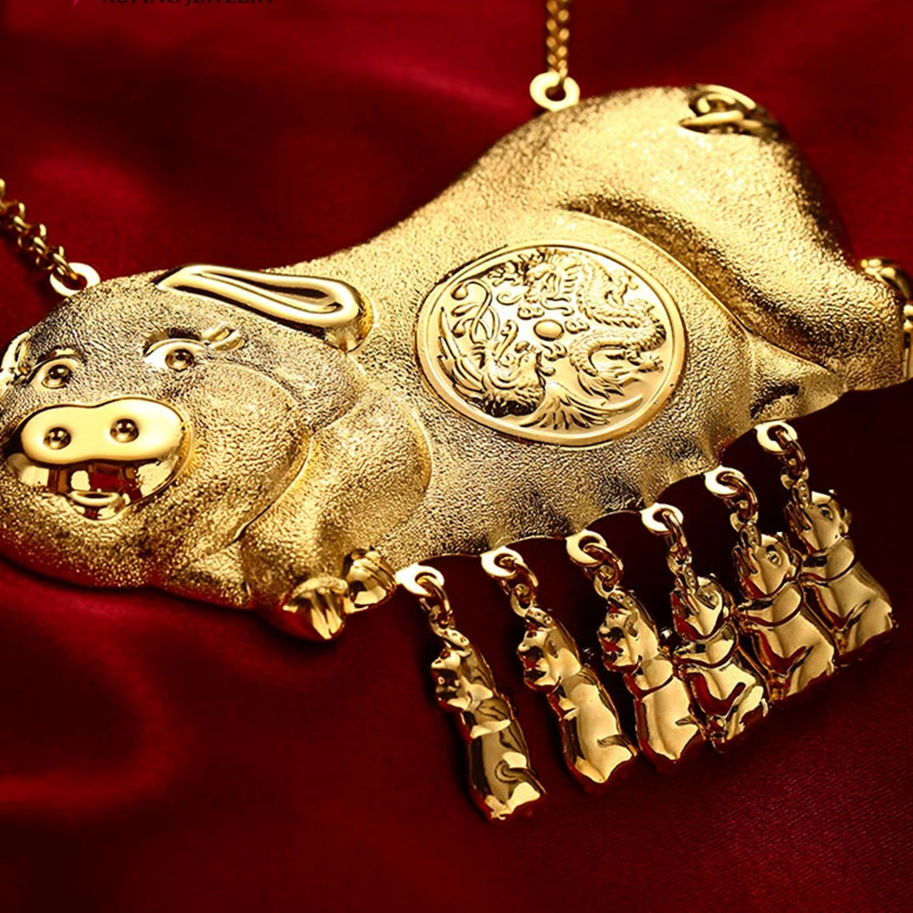 Ожерелье с кулоном в виде большой свиньи Lovely Big Pig Pendant Necklace Wealthy Symbolize Jewelry 1Yellow Gold Filled Womens Chain Gift.