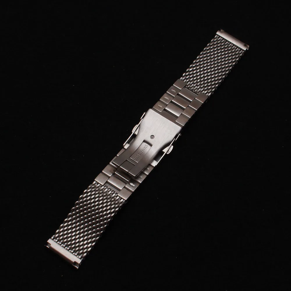 

High Quality Stainless steel Shark Mesh Watchband Strap Bracelet 22mm Silver with safety Buckle deploy for Mechanical watch mens