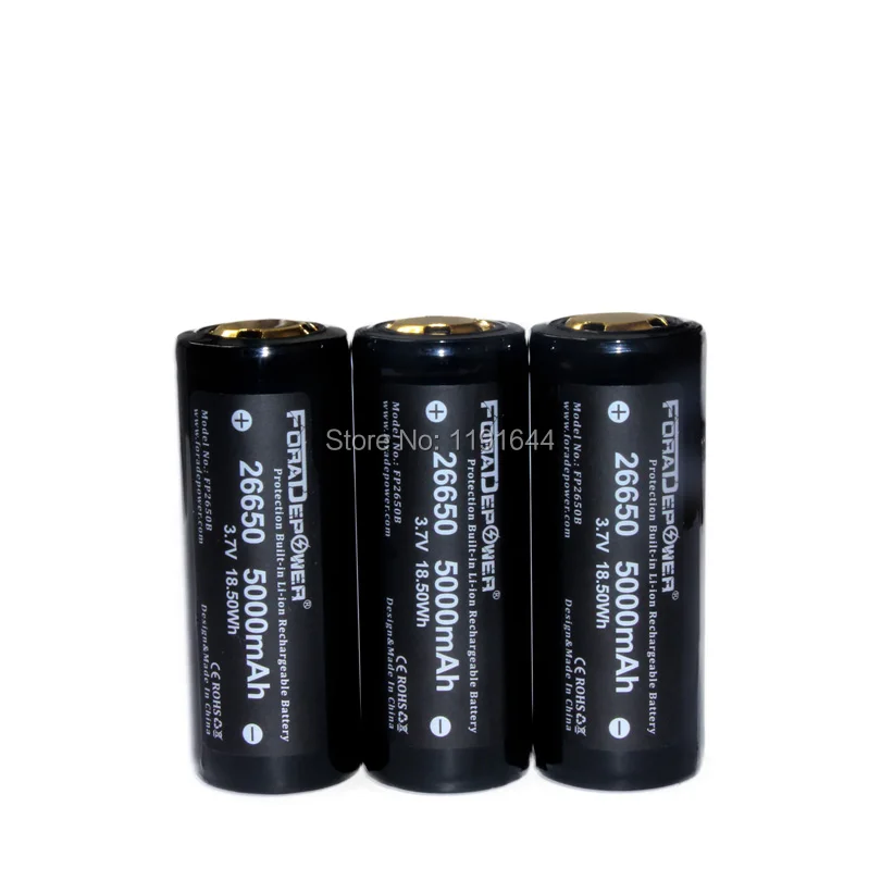 Foradepower 4 шт./лот защищенный 3 7 в 26650 5000 мАч Высококачественный аккумулятор для
