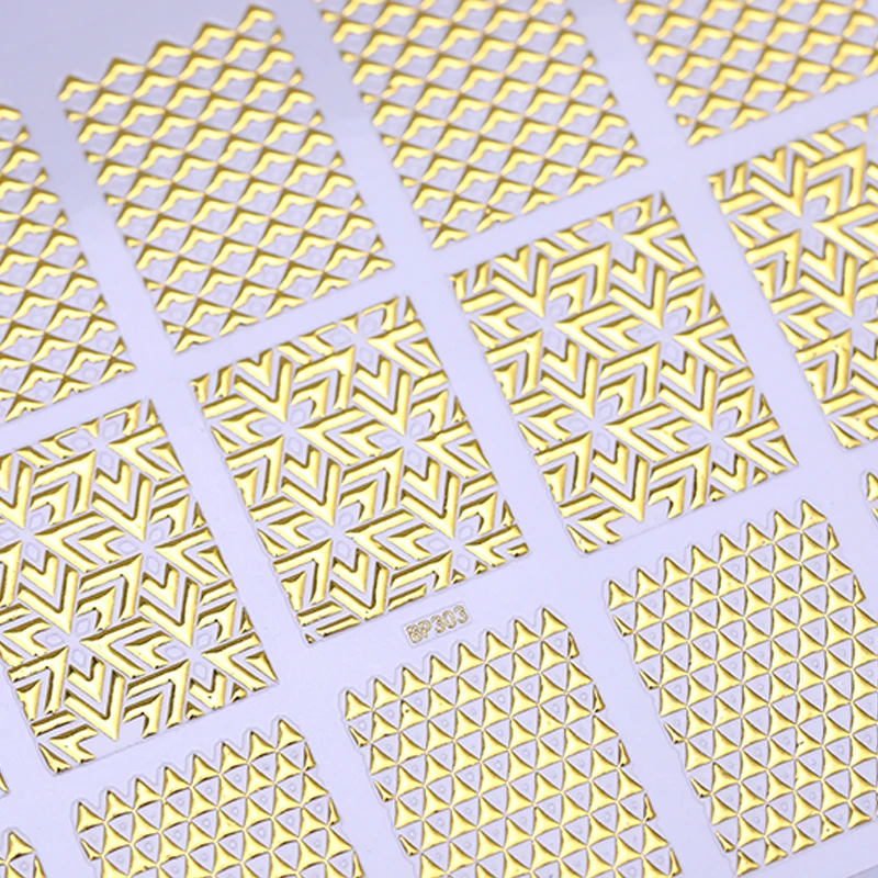Золотой 3D стикер для ногтей геометрический узор Сердце Звезда полоски волна