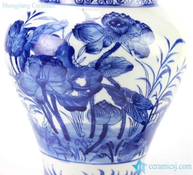 RYCI39 Горячая продажа голубой и белый узор лотоса фарфоровая банка с