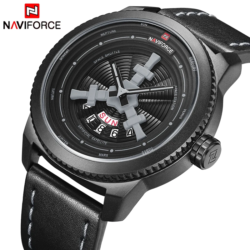 Часы NAVIFORCE мужские спортивные кварцевые с кожаным ремешком армейские 2019|Мужские