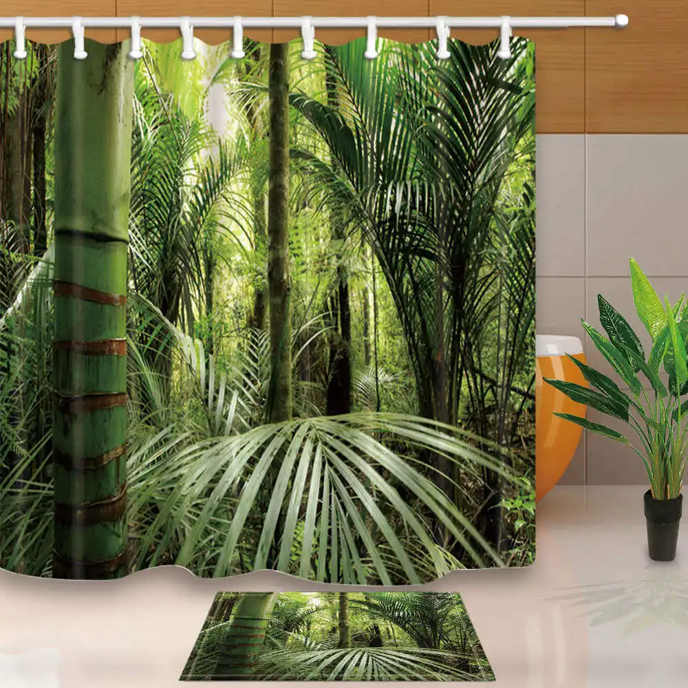 Bamboo Forest Shower Curtains High Quality Bath Screens Home Decoration Polyester Fabric Waterproof and Mildew Proof with Hooks | Дом и сад