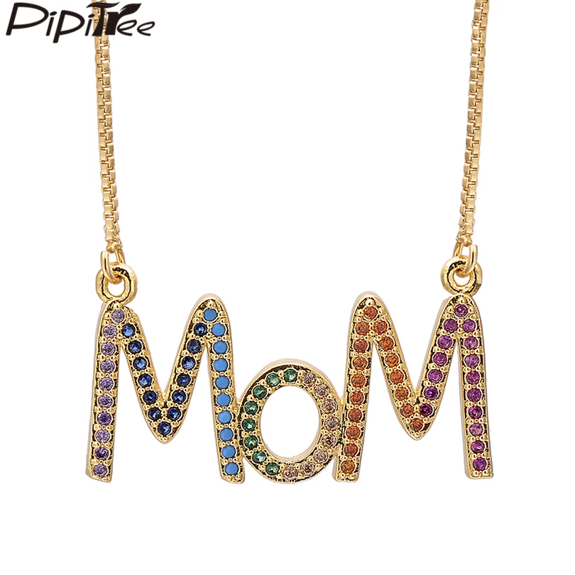 Ожерелье Pipitree с кулоном в виде надписи мама фианитами цепочка подарочной коробке