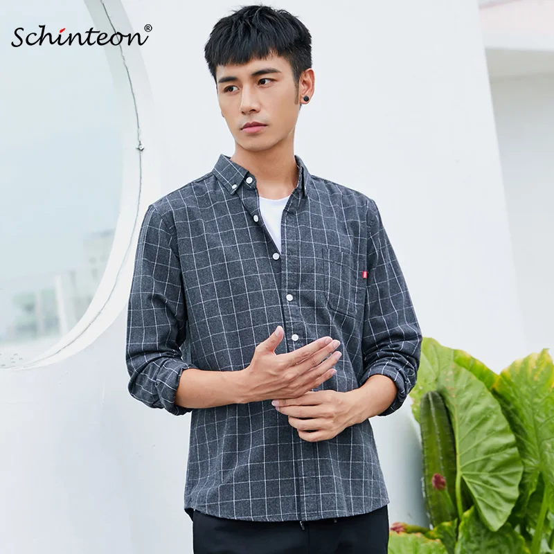

2019 Autumn 100% Sanding Cotton Plaid Shirt Long Sleeves Casual Pure Cotton Winter Bottoming Shirt Turn-down Collar Top Quality