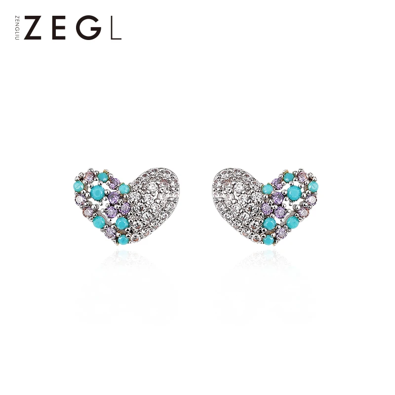 Серьги женские ZEGL серьги из серебра 925 пробы с сердечком темпераментные красного