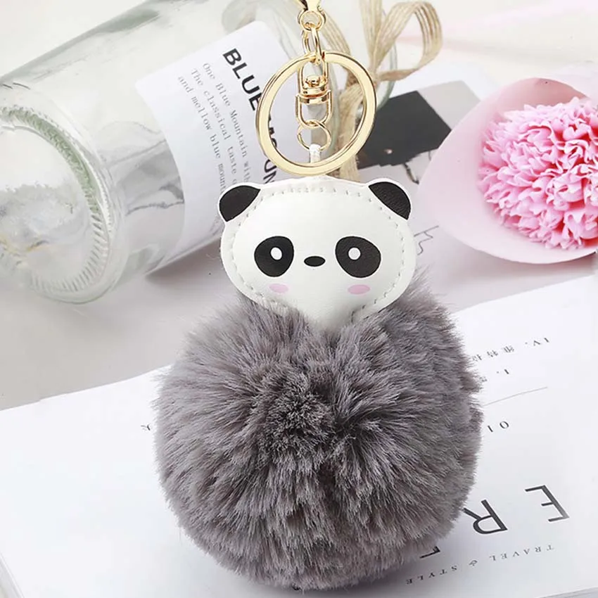 2019 милый panda Женский пушистый помпон брелок llavero pom с кроличьим мехом сумка