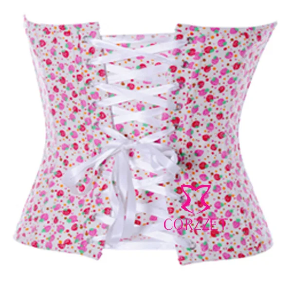 Бюстье джинсовое с клубничным принтом Бурлеск корсет для поясницы со стрингами