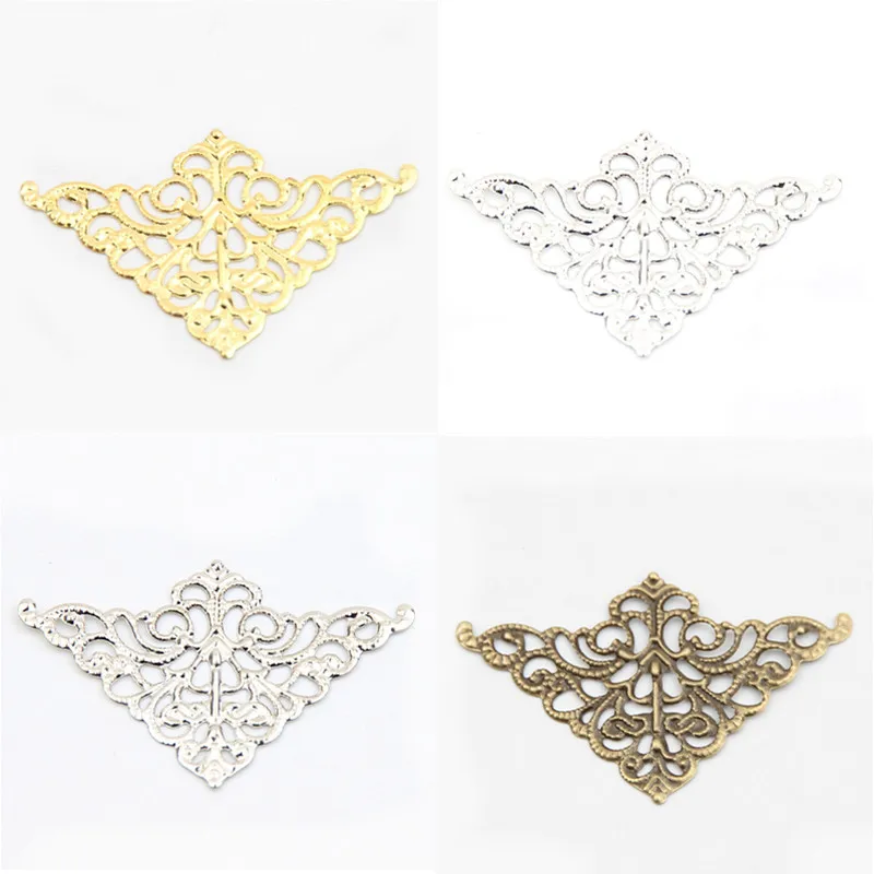 

4 Color Triangular Filigree Wraps Connectors 40pcs Crafts Metal Charm Pendant For Jewelry Making DIY Decoration Accessories