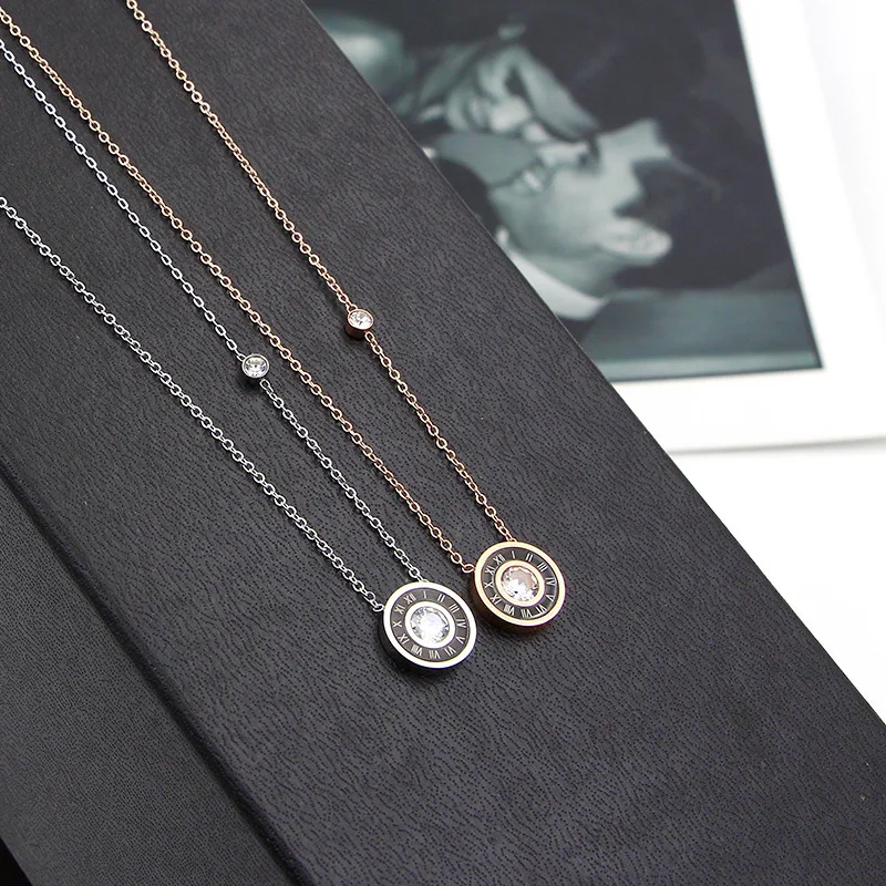 Ожерелье женское из нержавеющей стали с римскими цифрами и кристаллами |