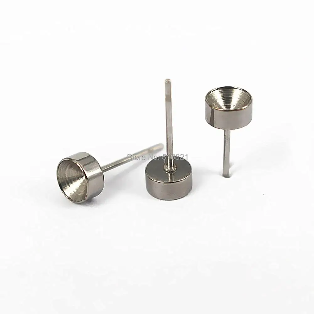 

Stainless Steel 316L Stud Earrings Findings with Circle Bezel Point Rhinestone Cabochons Bases Earrings post Settings DIY Making