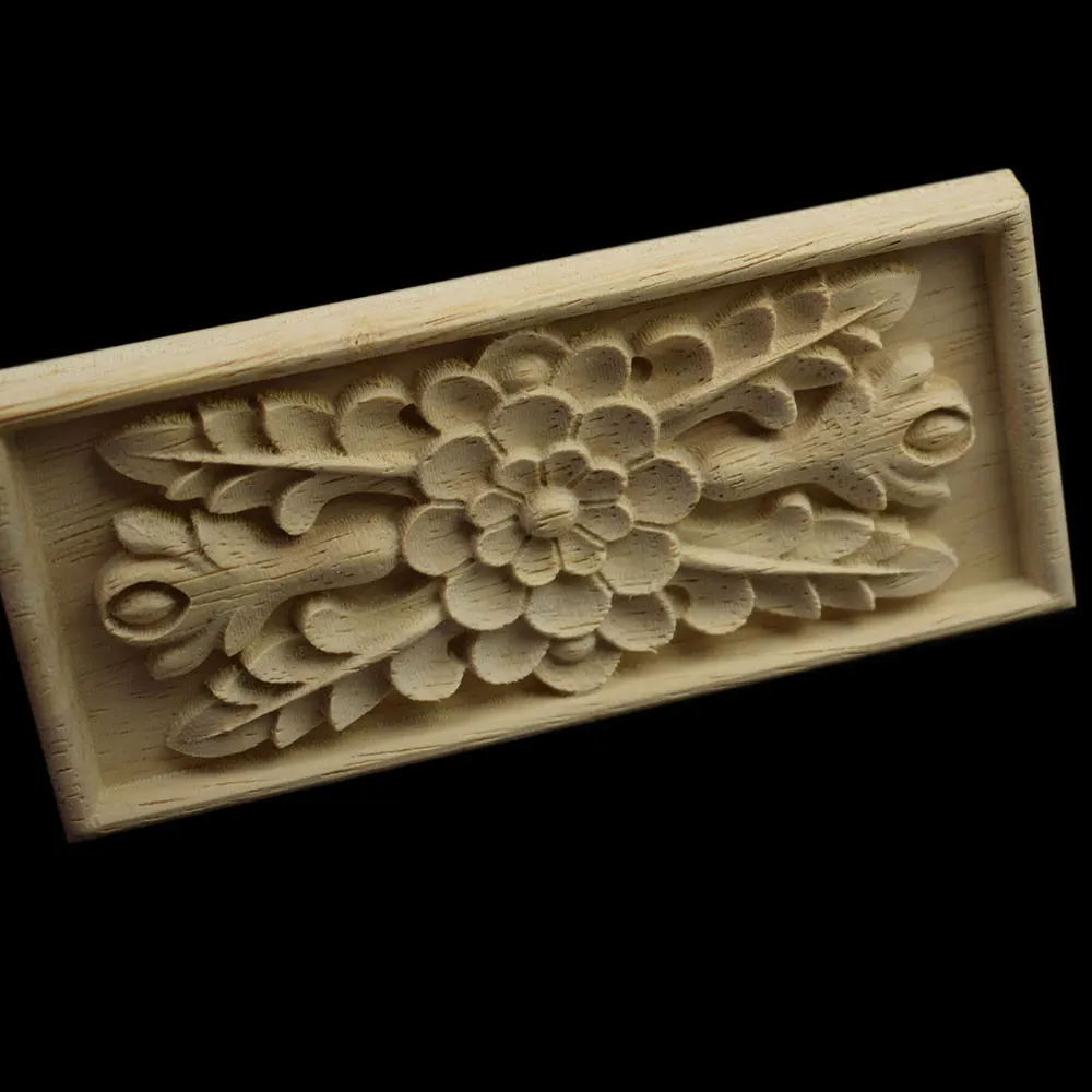 

Woodcarving Decal Floral Wood Carved Appliques for Door Furniture Cabinet Decor Wooden Figurine Feng Shui Room Decoration