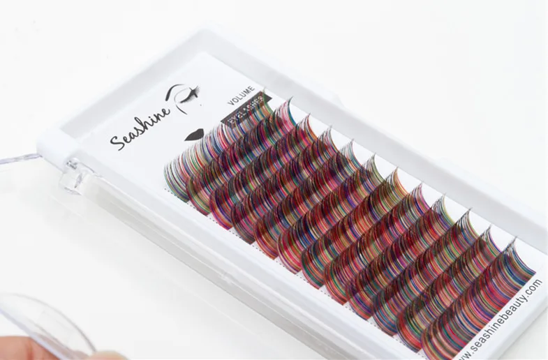 

Hot Selling Seashine Mix Color Classic Eyelashes Factory Hand Made rainbow color Eyelashes Extension For Free Shipping