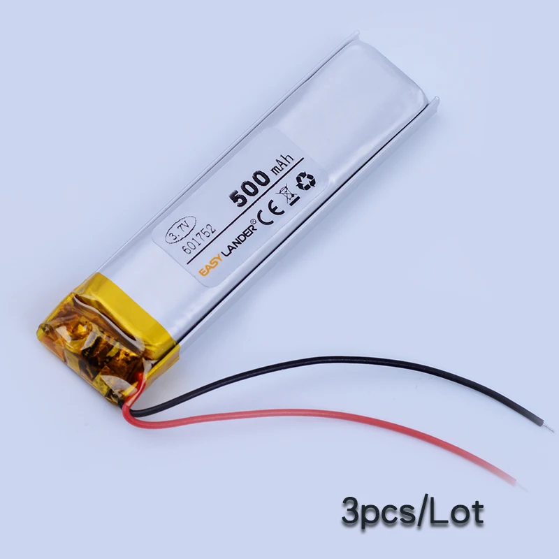 

3pcs/Lot 601752 3.7V 500mAh Rechargeable Li-Polymer Li-ion Battery For bluetooth headset mp3 mp4 toy DVR GPS 061752 601650