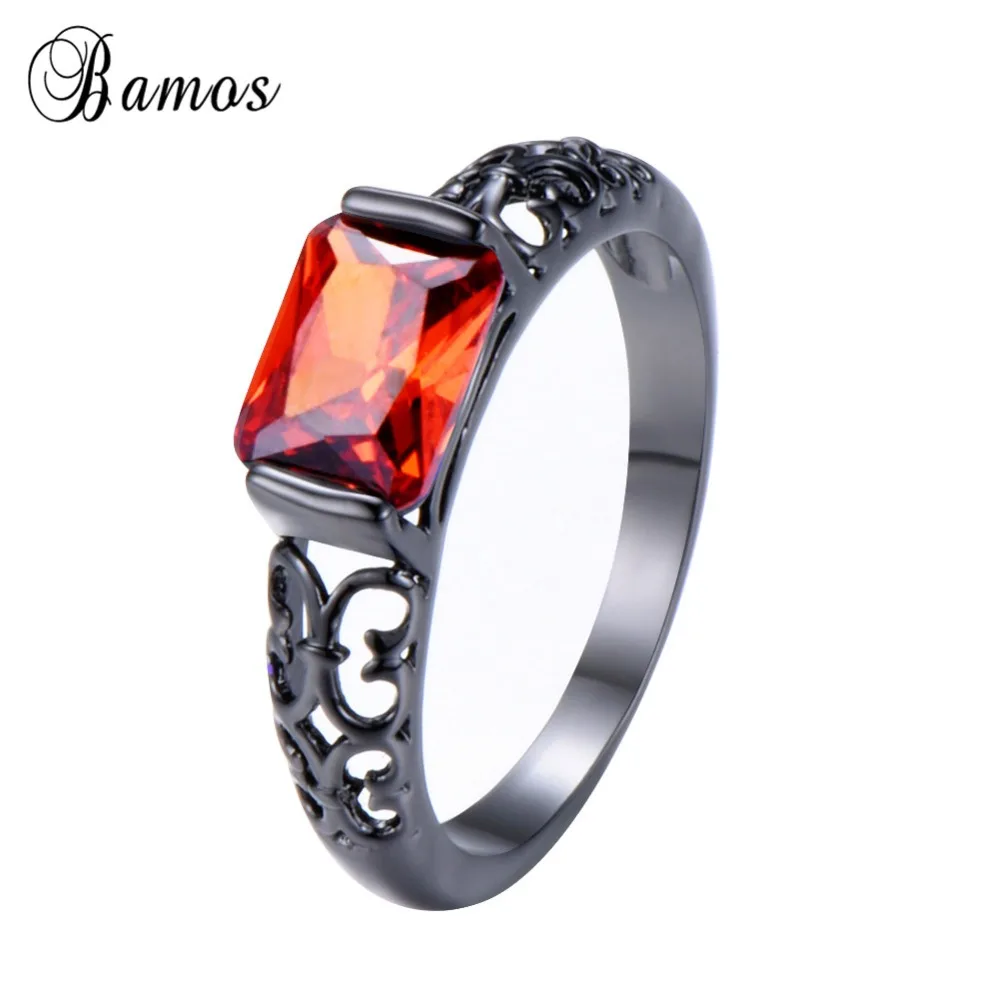 Bamos Purple/Red/Green Square Cubic Zirconia Ring Women Hollow Butterfly Vintage Black Gold Filled Wedding Jewelry | Украшения и