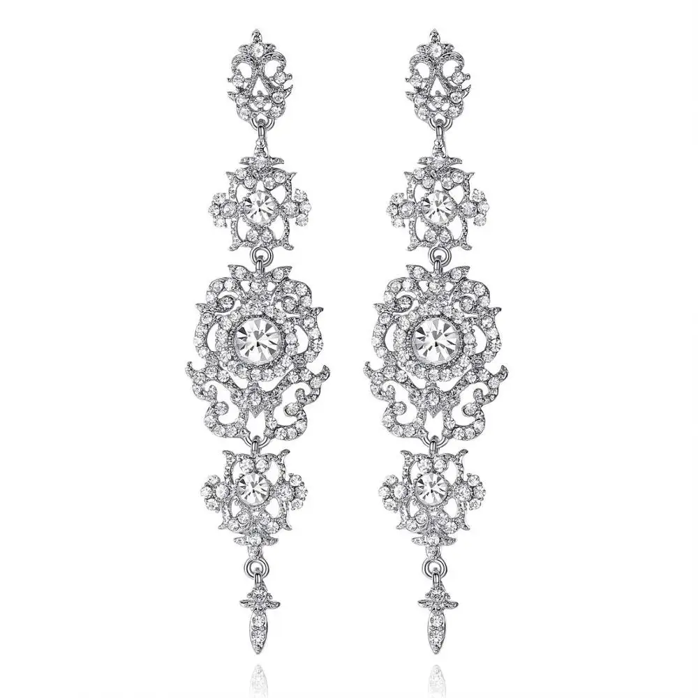 182-silver Minmin серебряный цвет хрустальная люстра свадебные длинные серьги для женщин Роскошные невесты серьги для невесты модные ювелирные изделия MEH182 - Окраска металла: 182-silver