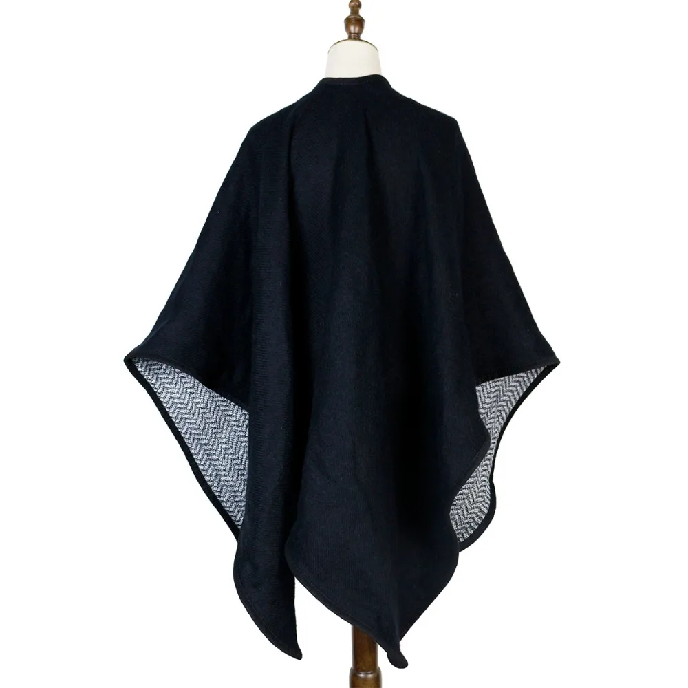 

Reversible Poncho Women Cashmere Shawl Woven Stole 380g Double Sides Wear Black Tippet