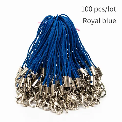 Royal blue 100 шт./лот, многоцветная застежка-карабин, ремешок, шнур, мобильный ремешок, очаровательное нейлоновое кольцо для ключей, цепочка, сделай сам, для изготовления ювелирных изделий - Цвет: Royal blue