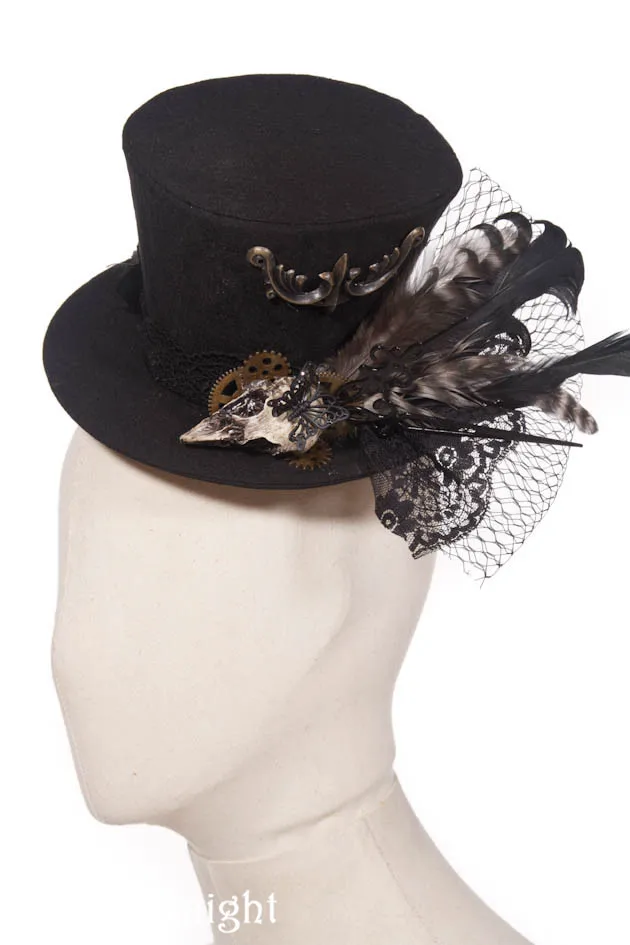 

Mens Gothic Black Bird Feather Steampunk Top Hat Nobility Fedoras Hat Halloween Costume Hat