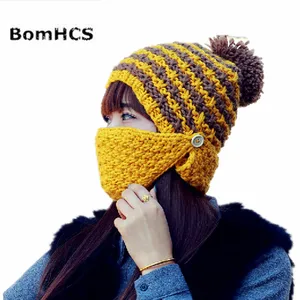 BomHCS Warm Autumn Winter Women Handmade Thickened Riding Windshield Mask Ear Muff Knitted Hat