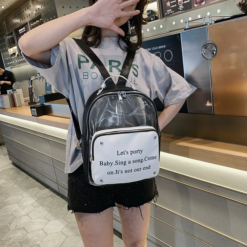 Прозрачный женский рюкзак с милым бантом школьные мини-сумки розового и черного