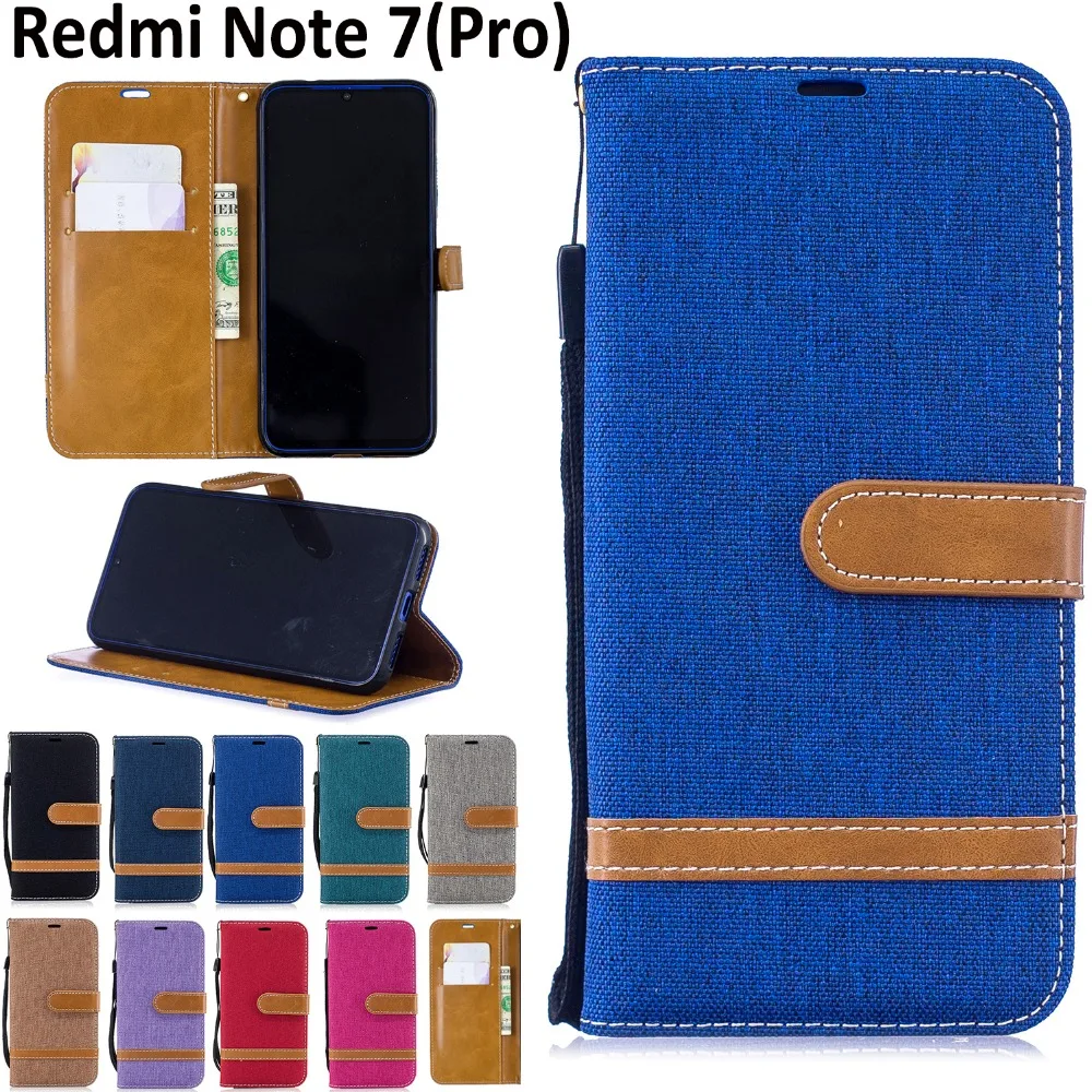Чехол для Xiaomi Redmi Note 7 Pro глобальная версия матовая джинсовая кожаная откидная