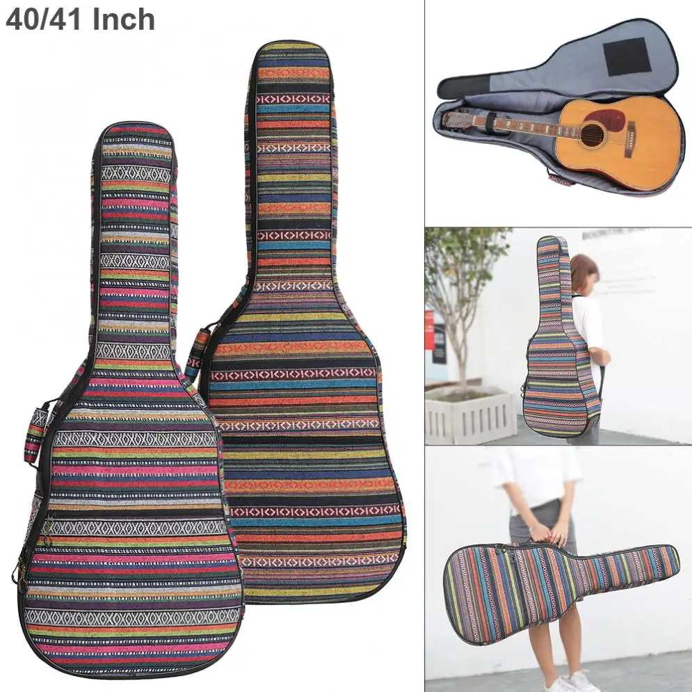 

40/ 41 Inch Folk Style Knitted Acoustic Guitar Case Gig Bag Double Straps Pad Cotton Thickening Soft Cover Waterproof Backpack
