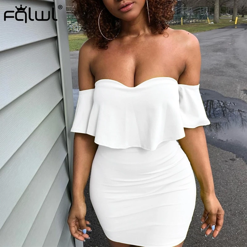Женское облегающее платье с открытыми плечами FQLWL Летнее мини без бретелек