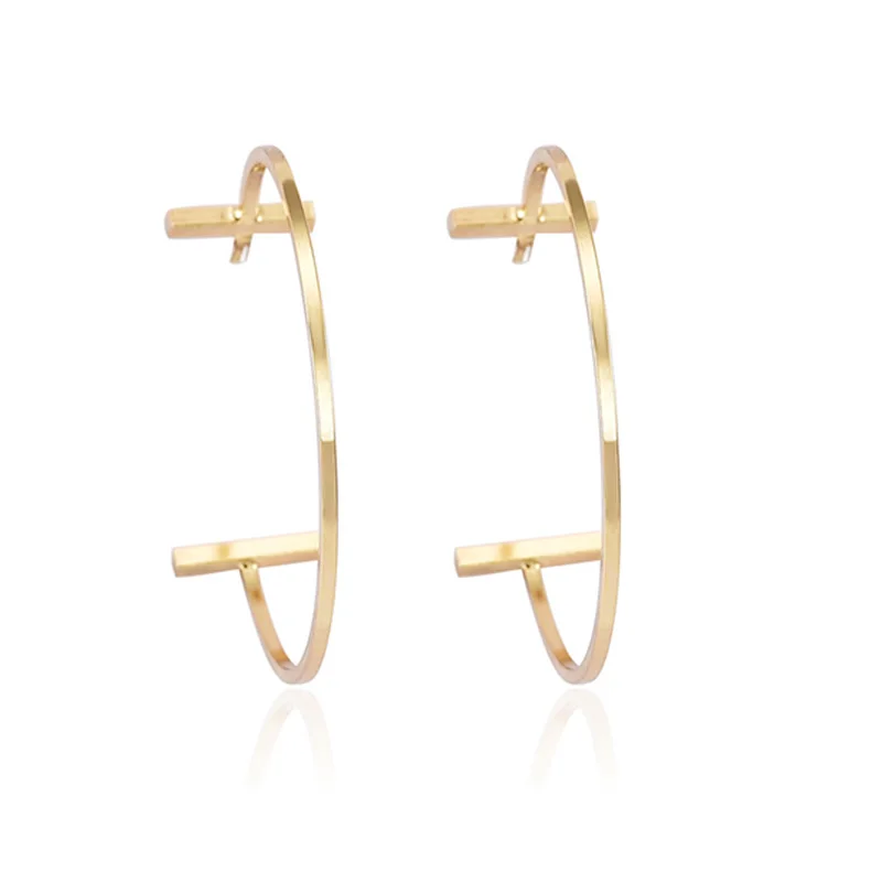 Серьги-гвоздики женские геометрической формы простые круглые золотистые