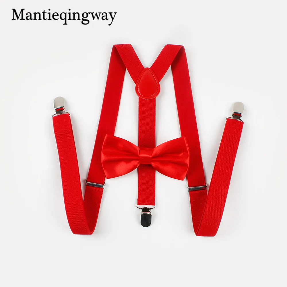Mantieqingway мужские подтяжки для свадьбы Регулируемый галстук-бабочка подтяжки наборы сплошной цвет бандаж y-ремень - Цвет: Red