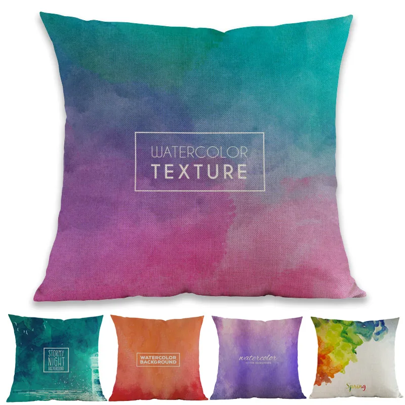 

Watercolor Style Geometric Abstract Gradient Pattern Home Sofa Decoration Cushion Cover Linen Cotton Throw Pillow Case