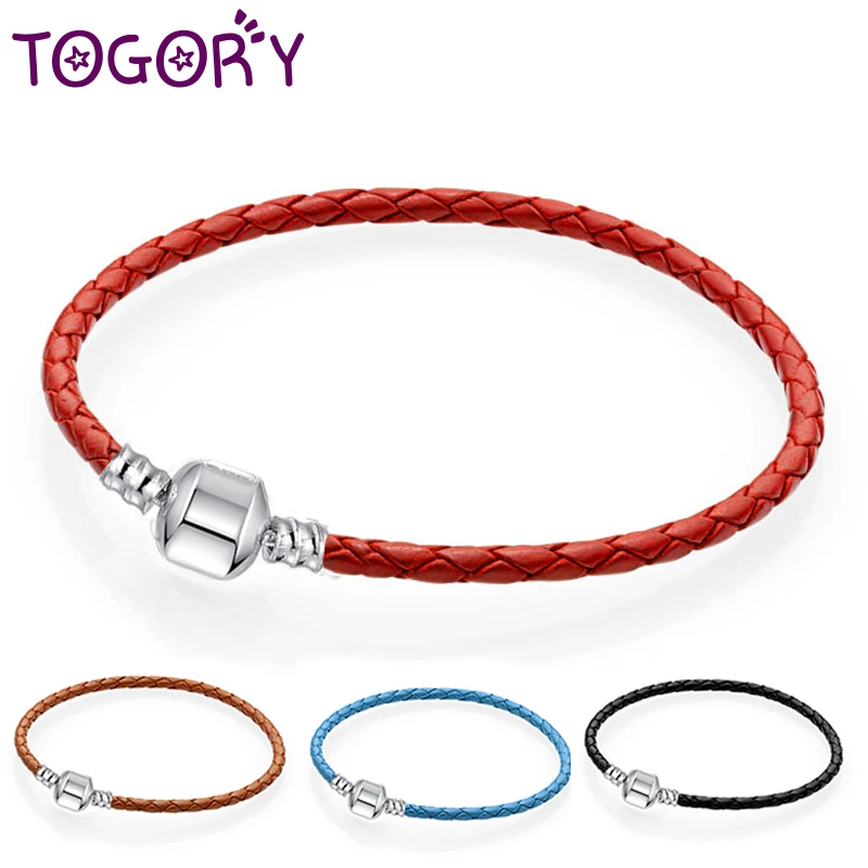 TOGORY Аутентичные 7 цветов 16 21 см кожаные браслеты с цепочкой подходит для