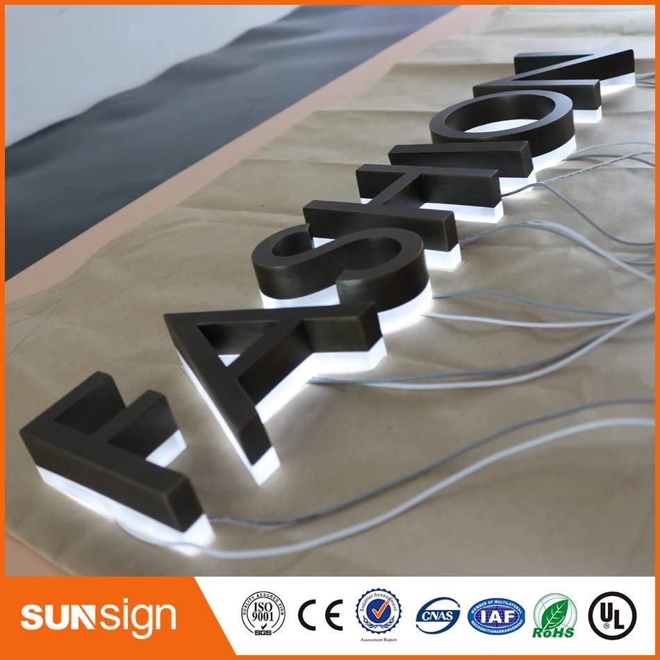 

Factory customized outlet outdoor antique stainless steel backlit led letter sign with acrylic backsides storefront signs letter