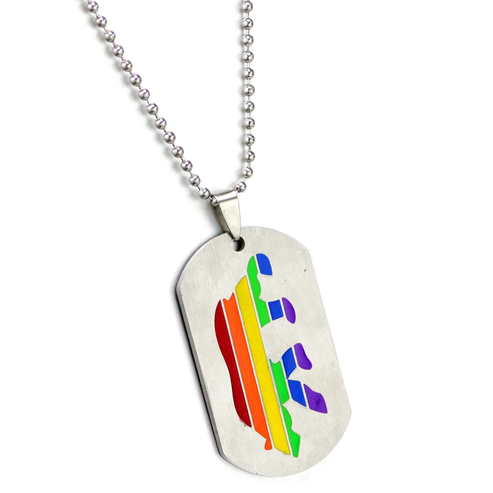 Безсетчатый стальной медведь гордыня Радуга собака бирка Мужская Гей ожерелье |