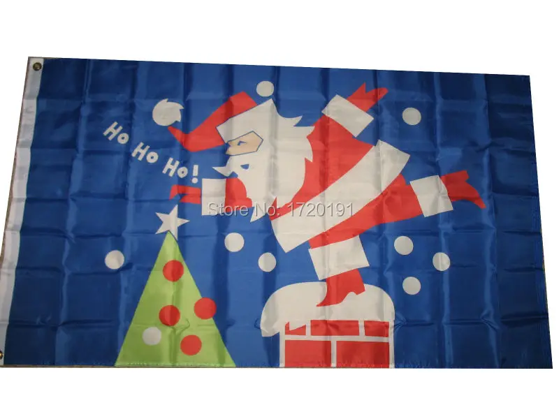 

free shipping 3x5 Merry Christmas Santa Claus Chimney SuperPoly Flag 3'x5' House Banner