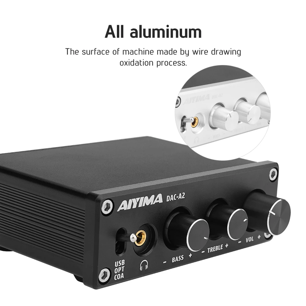 AIYIMA мини аудио декодер волоконный коаксиальный USB декодер Регулировка низких частот с усилителем для наушников для домашнего кинотеатра