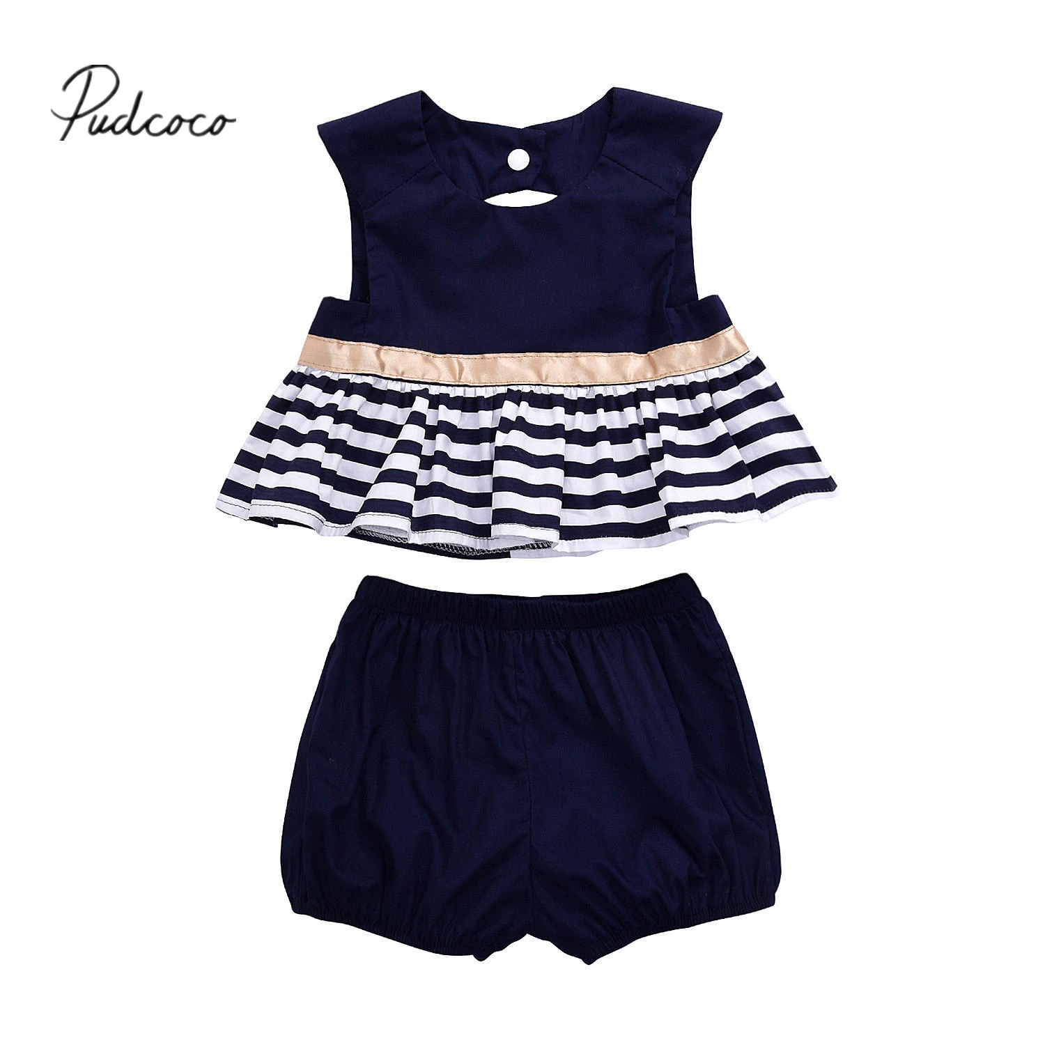 Бренд Pudcoco/2017 г. Летняя одежда для новорожденных девочек темно синее платье Топ +