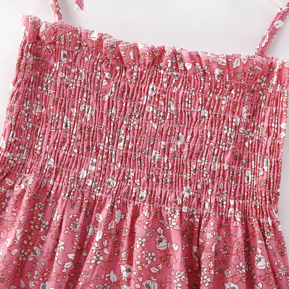 Summer Children's Dress Cute Floral Pink Loose Sling Strapless Low-cut Word Collar Sweet Toddler Girl Princess Dresses Age 2~6 | Детская
