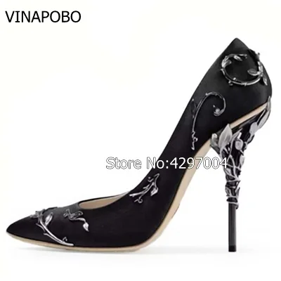VINAPOBO 2018 дизайнерские женские атласные свадебные туфли с металлическим покрытием