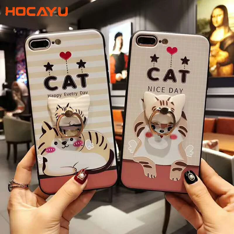 Чехол для телефона HOCAYU с милым 3D принтом кота и кольцом-держателем IPhone 6s 6plus 7 7plus 8