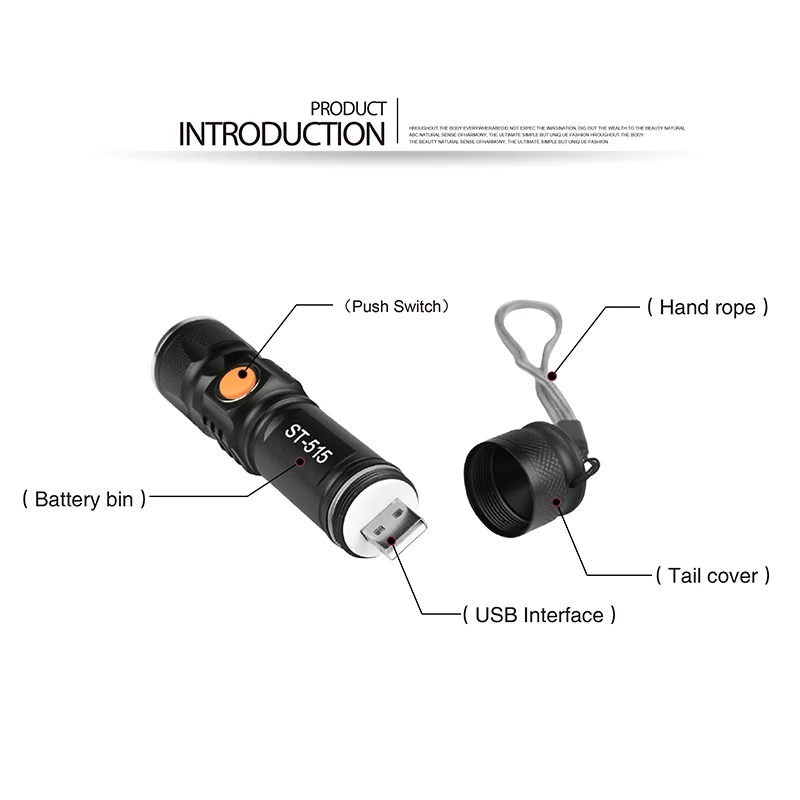 Мини zoomble светодиодный фонарик CREE xml t6 вспышка usb фонарь 18650 встроенный