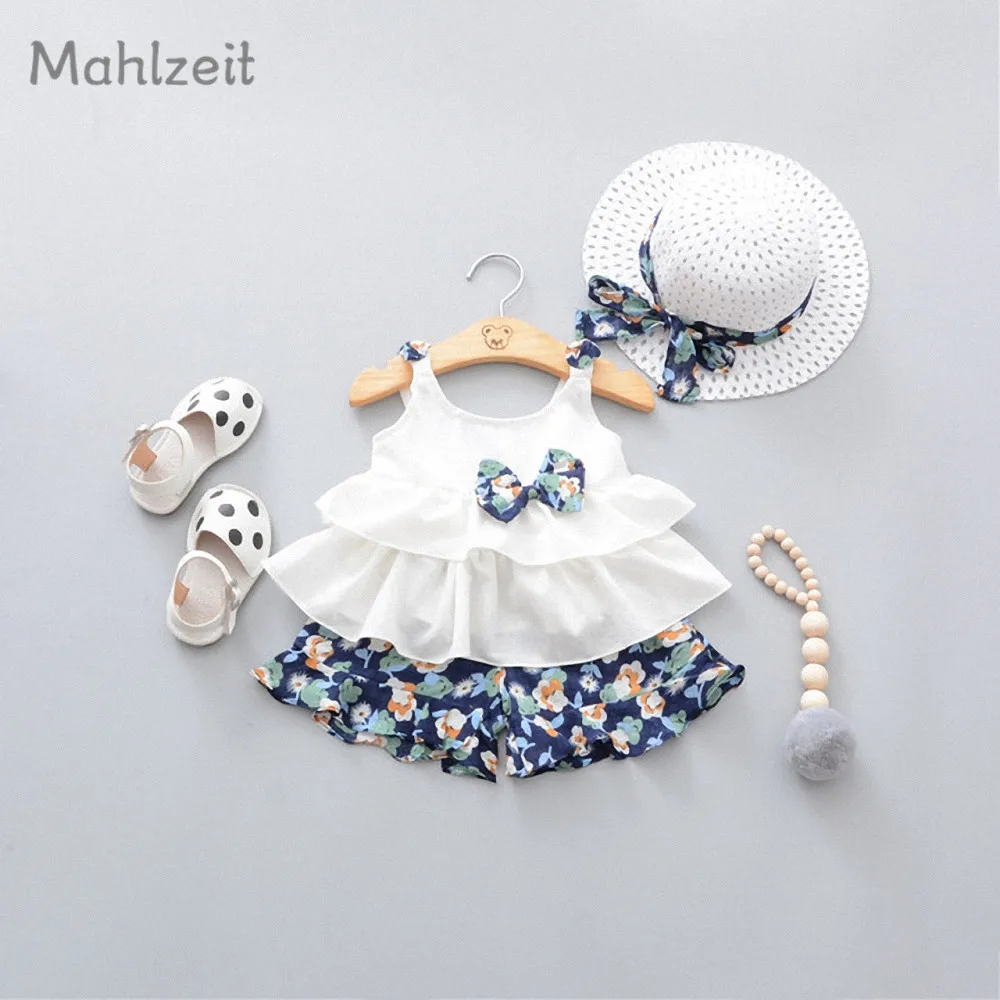 Summer 3pcs set! cartoon top+pant+hat suit for 3-36M baby girl kids cute cool summer clothes Korean style | Детская одежда и обувь