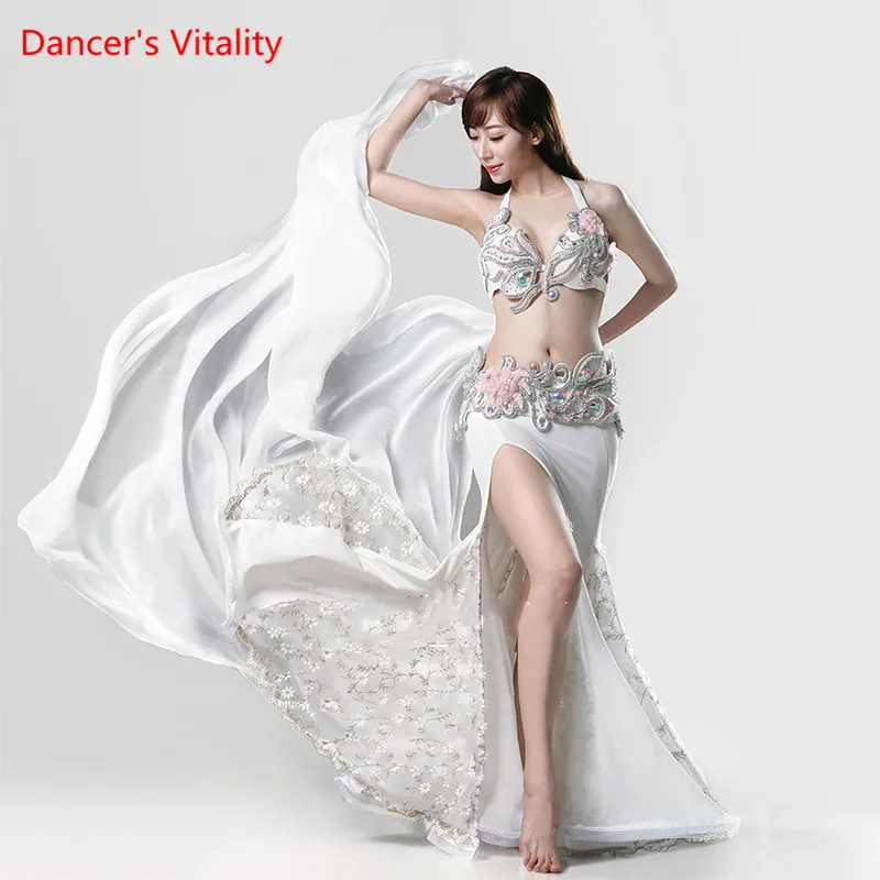 

2018 танцевальная сценическая одежда, роскошный индивидуальный заказ, бальный бюстгальтер для танца живота + длинная юбка, комплект для женщи...