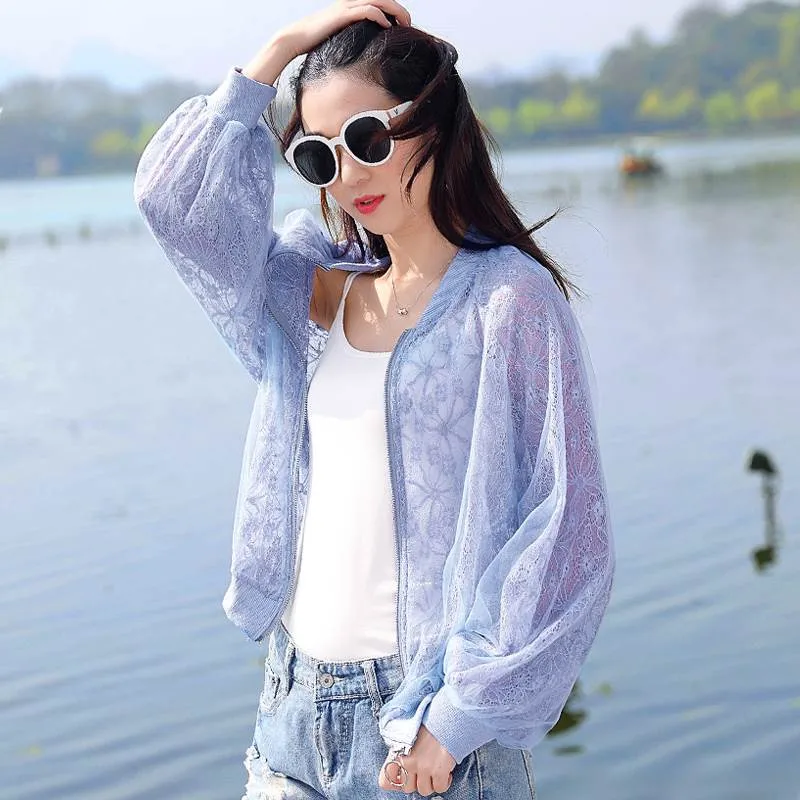 Женская тонкая короткая куртка из органзы в стиле Харадзюку Солнцезащитная