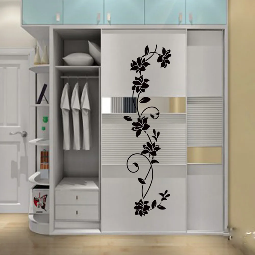 New DIY Wall Sticker Closet Beatiful Flower Vine Decals Black Mural Removable Vinyl Art Home Decor Creative Flowers Bedroom | Дом и сад